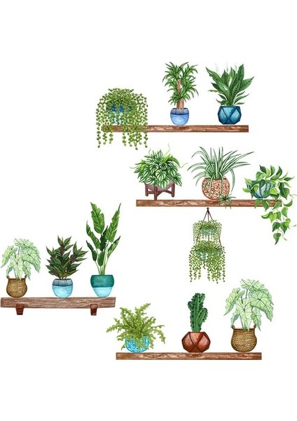 Yeni Pratik Raflı Saksılı Çiçek Tasarımlı Yapışkanlı Sticker MC-480B