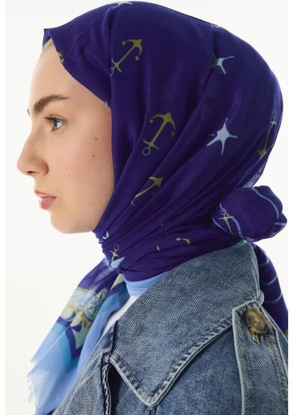 Terra Saks Mavi Okyanus Desen Pamuklu Şal
