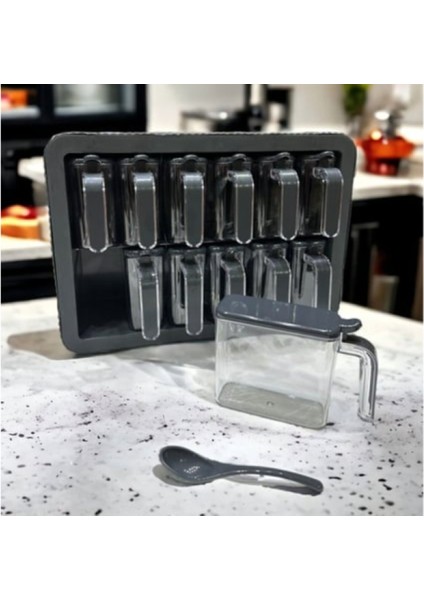 12'li Set 250 ml Kendinden Yapışkanlı Kaşıklı Standlı Baharatlık Düzenleyici fiyatları
