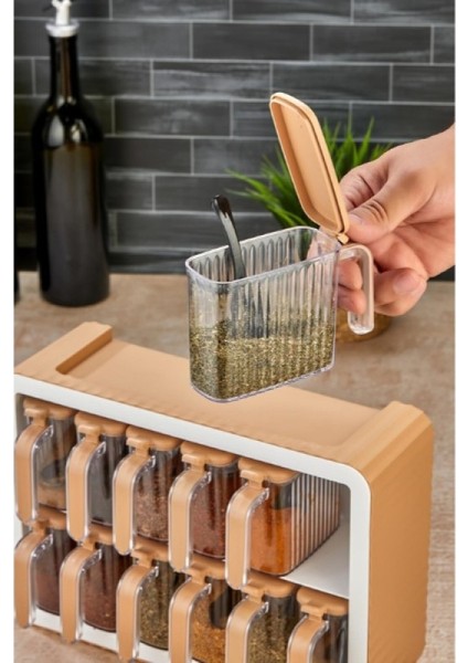 12'li Set 250 ml Kendinden Yapışkanlı Kaşıklı Standlı Baharatlık Düzenleyici indirimleri
