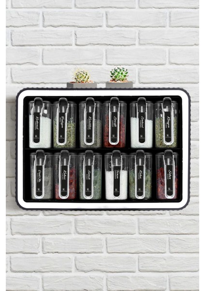 12'li 250 ml Standlı Kendinden Yapışkanlı Kaşıklı Baharatlık Seti Siyah fiyatları