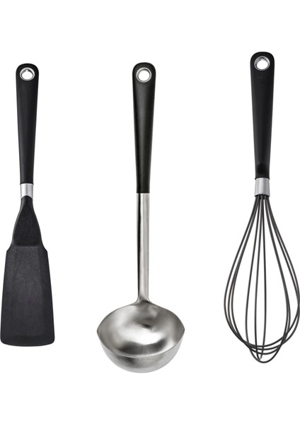 3'lü Mutfak Gereçleri Seti Çırpıcı + Spatula + Kepçe Set Pişirme Servis Gereçleri