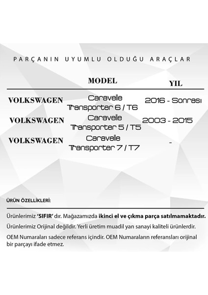 Transporter T5 T6 T7 Için Kol Dayama Kolçak Burcu Demiri 2'li Set modelleri