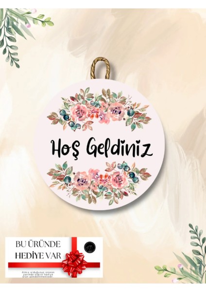 Çiçekli Kapı Süsü Dijital Ahşap Baskı Dış Mekan Kapı Süsü - Hediyeli