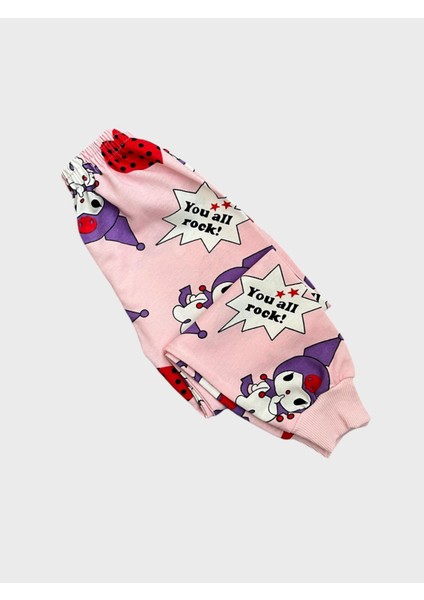 Kız Çocuk Pamuklu Pembe Kuromi Desenli Uzun Kollu Mevsimlik Pijama Takımı
