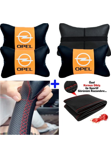 Opel Corsa-E Serisine Uyumlu Dikmeli Direksiyon Kılıfı Nokta Desenli+5d 2'li Oto Boyun Yastığı