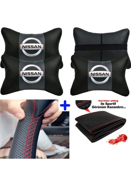 Nissan Juke Serisine Uyumlu Dikmeli Direksiyon Kılıfı Nokta Desenli+5d 2'li Oto Boyun Yastığı