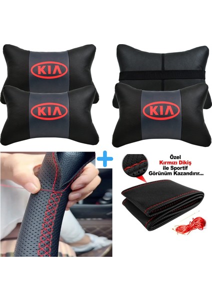 Kia Sorento Serisine Uyumlu Dikmeli Direksiyon Kılıfı Nokta Desenli+5d 2'li Oto Boyun Yastığı