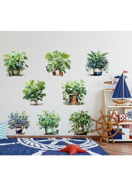 Saksılı Çiçek Tasarımlı 8li Sticker MC-480A fırsatları