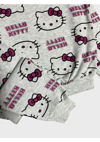 Kız Çocuk Pamuklu Gri Pembe Hello Kitty Desenli Uzun Kollu Mevsimlik Pijama Takımı fiyatları