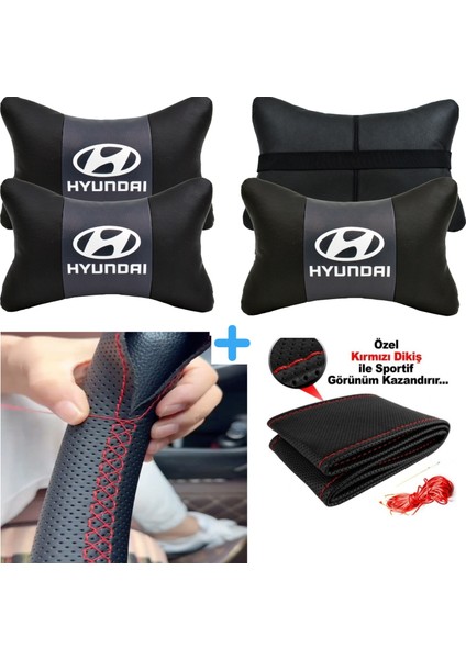 Hyundai H 100 Uyumlu Dikmeli Direksiyon Kılıfı Nokta Desenli+5d 2'li Oto Boyun Yastığı