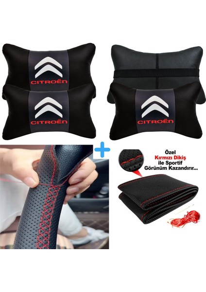Citroën Berlingo Serisine Uyumlu Dikmeli Direksiyon Kılıfı Nokta Desenli+5d 2'li Oto Boyun Yastığı
