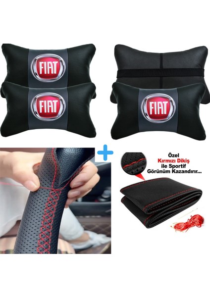 Fiat Stilo Uyumlu Dikmeli Direksiyon Kılıfı Nokta Desenli+5d 2'li Oto Boyun Yastığı
