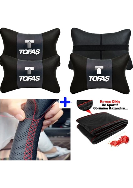 Tofaş Murat Serisine Uyumlu Dikmeli Direksiyon Kılıfı Nokta Desenli+5d 2'li Oto Boyun Yastığı