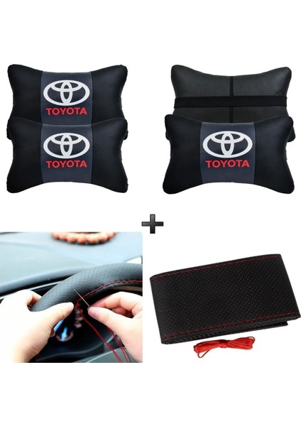 Toyota Camry Uyumlu Dikmeli Direksiyon Kılıfı Nokta Desenli+5d 2'li Oto Boyun Yastığı