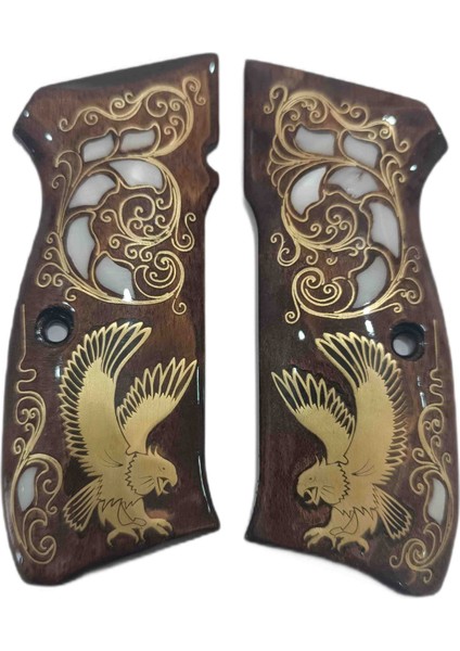 Cz 75 A B Serisi Canik 55 ve 16 Lı Çek Işlemeli Sedef Ahşap Kabze