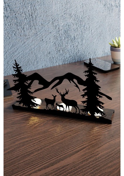 Ren Geyik Manzara Görünümlü Metal Mumluk Şamdan. modelleri