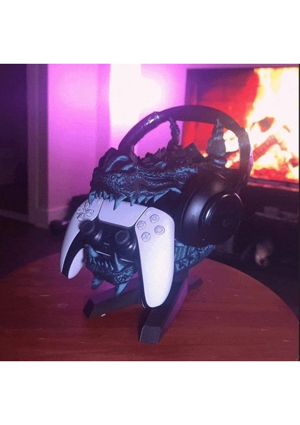 Ejderha Başı Playstation 5 Kol Tutucu Kulaklık Standı Ps5 Joystick Standı(Stand Veya Duvara Monte)