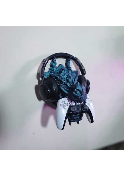 Ejderha Başı Playstation 5 Kol Tutucu Kulaklık Standı Ps5 Joystick Standı(Stand Veya Duvara Monte)