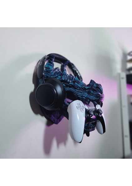 Ejderha Başı Playstation 5 Kol Tutucu Kulaklık Standı Ps5 Joystick Standı(Stand Veya Duvara Monte)