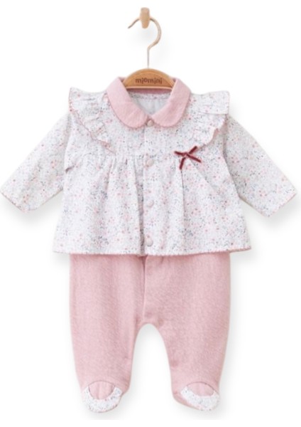 Kroşetalı Kız Bebe Yakalı Patikli Yenidoğan Tulum Çiçekli Gül Kurusu–