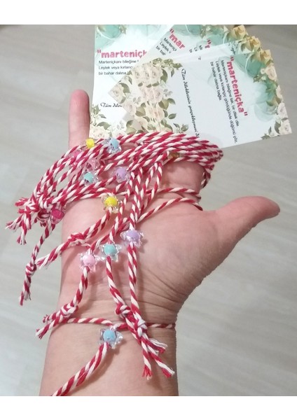 12 (On Iki) Adet Marteniçka Kartlı Şeffaf Yıldızlı Jelatin Ambalajlı Marteniçka Bileklik