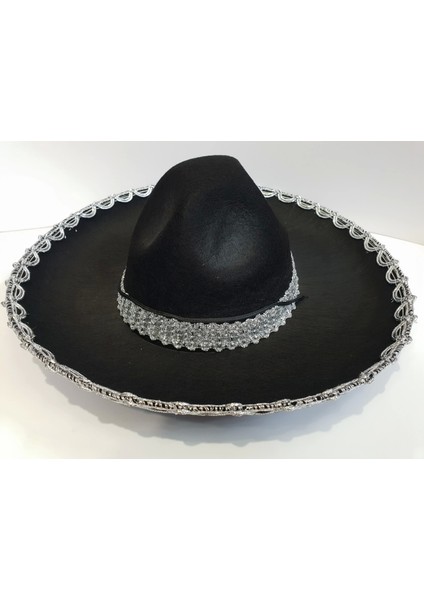 Gümüş Renk Şeritli Meksika Mariachi Latin Şapkası 55 cm Çocuk fiyatları