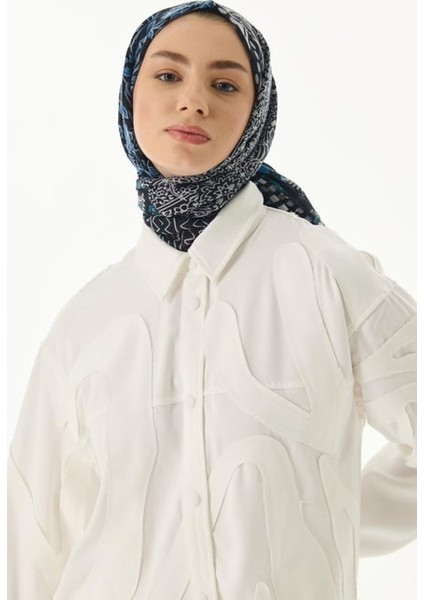 Adalie Petrol Geometrik Çiçek Desen Pamuklu Şal modelleri