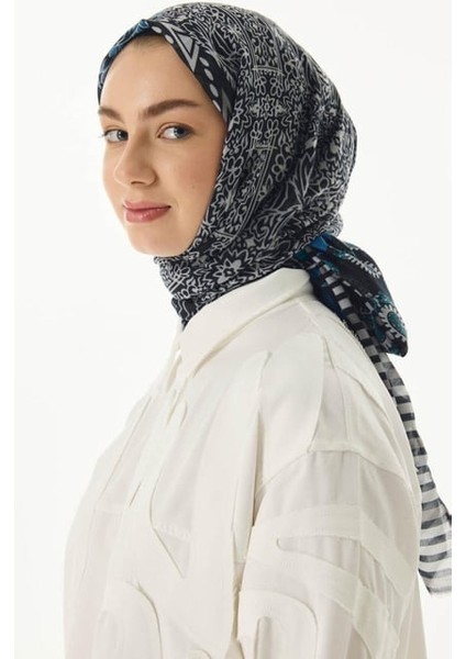 Adalie Petrol Geometrik Çiçek Desen Pamuklu Şal fırsatları