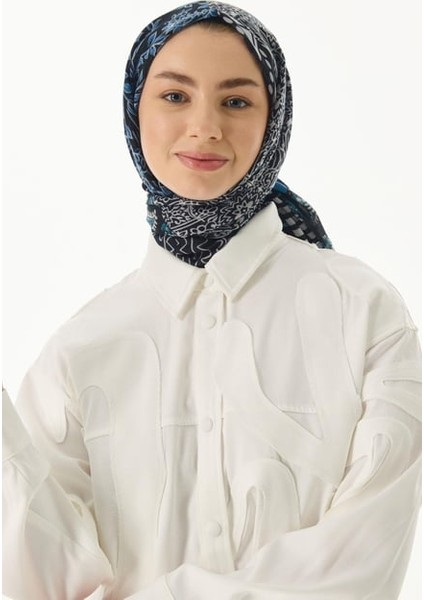 Adalie Petrol Geometrik Çiçek Desen Pamuklu Şal indirimleri