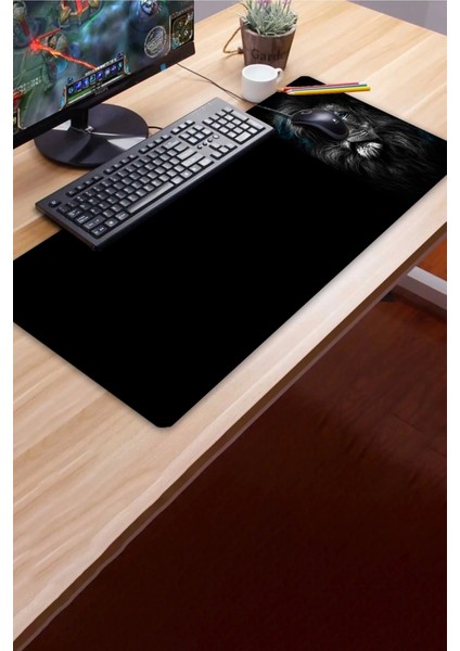 Sonictouch Ultragrand Mavi Gözlü Aslan Dikişsiz Xxl Gaming Oyuncu Masaüstü Siyah Beyaz Klavye Mouse Pad 40X90CM modelleri