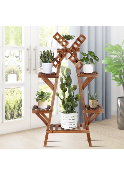 Eskitme Ceviz Rengi 6 Raflı Ahşap Dekoratif Çiçeklik Saksılık Balkon Bahçe Standı Mobilyası Saksılık Raf Saksı fiyatları