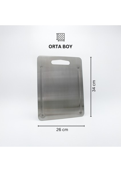 KitchenPro Paslanmaz Çelik Kesme Tahtası (Orta Boy - 26 x 34 cm)