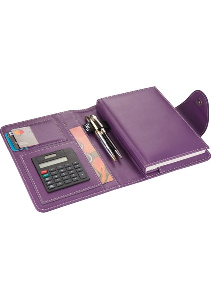 5192 Ajanda Tarihsiz Kareli 14 x 20 cm Ajanda/defter Hesap Makineli Suni Deri Organizer, Lila