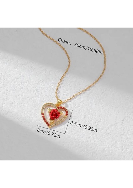 Elegance 3 Parça Altın Kalp & Gül Kolye ve Küpe Seti 18K Altın Kaplama
