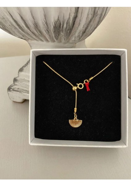 Collection Yelpaze ve Kurdela Altın Kaplama Gold Çelik Asansör Kolye Sevgililer Günü Özel