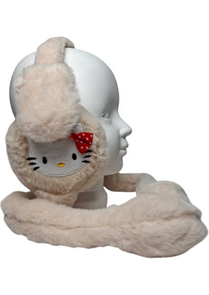Kız Çocuk Bej Renk Hello Kitty Figürlü Pompalı ve Sesli Oynar Kulak Kışlık Peluş Kulaklık modelleri
