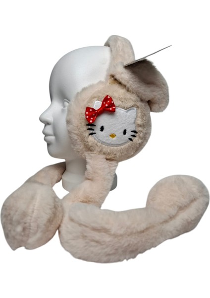 Kız Çocuk Bej Renk Hello Kitty Figürlü Pompalı ve Sesli Oynar Kulak Kışlık Peluş Kulaklık fırsatları