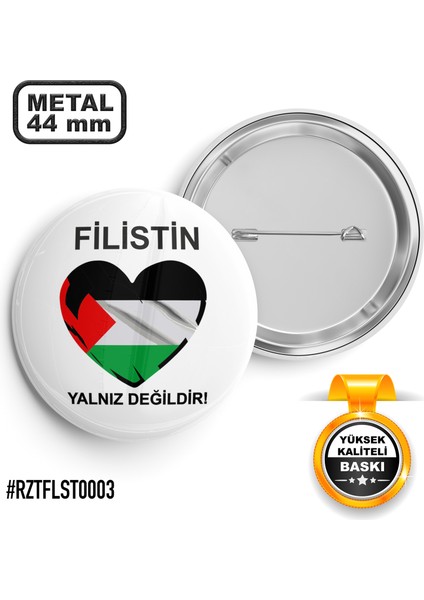 Filistin Kalpli Bayrak Iğneli Rozet 44 mm