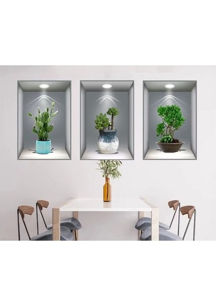 3D Çiçek Vazo Duvar Sticker 3 Lü Set Gri̇ Fon fiyatları