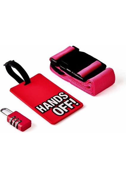 3'lü Valiz Seyahat Seti - Seyahat Bavul Seti - Seyahat Çanta Seti - Bagaj Aksesuar Seti - Isimlik, Valiz Kilidi ve Valiz Kemeri Seti 3'lü