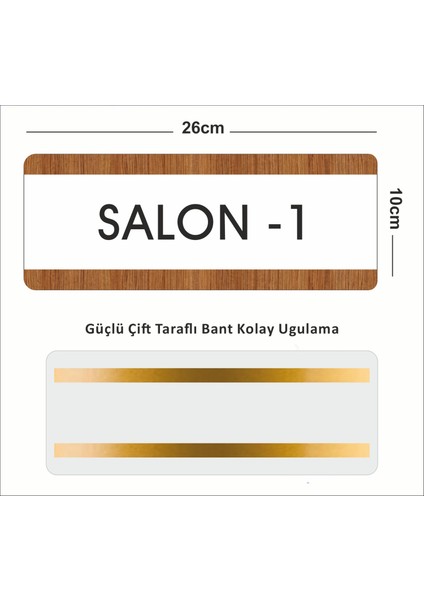 Salon 2 Ofis Departman Kapı İsimliği, Yönlendirme Levhası 26X10 cm Beyaz-Ceviz modelleri