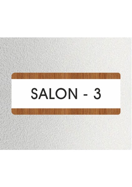 Salon 3 Ofis Departman Kapı İsimliği, Yönlendirme Levhası 26X10 cm Beyaz-Ceviz