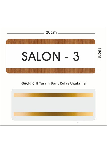 Salon 3 Ofis Departman Kapı İsimliği, Yönlendirme Levhası 26X10 cm Beyaz-Ceviz