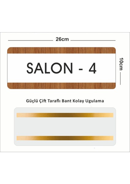 Salon 4 Ofis Departman Kapı İsimliği, Yönlendirme Levhası 26X10 cm Beyaz-Ceviz