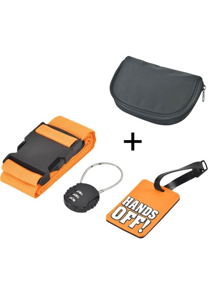 4'lü Valiz Seyahat Seti - Seyahat Bavul Seti - Seyahat Çanta Seti - Bagaj Aksesuar Seti - Isimlik, Valiz Kilidi, Valiz Kemeri ve Çantası Seti 4'lü