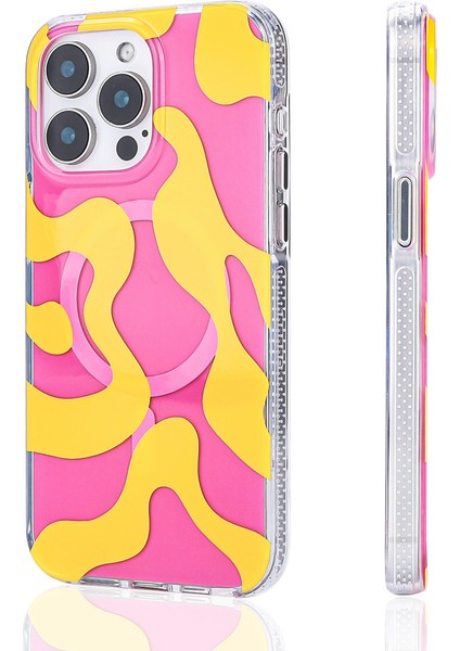 Apple iPhone 16 Pro Max Uyumlu Kılıf Magsafe Şarj Özellikli Stilo Kapak-Pembe-Mavi