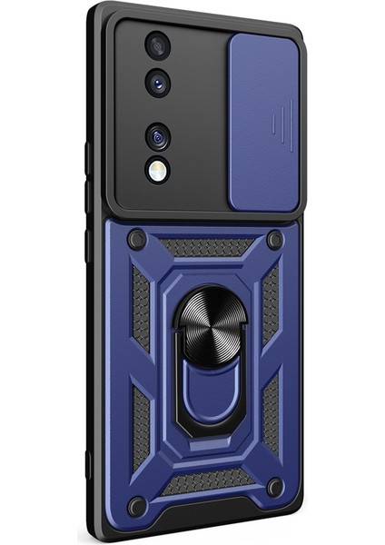 Honor 70 Uyumlu Kılıf Magnetik Standlı Kamera Korumalı Sürgülü Vega Kapak-Siyah