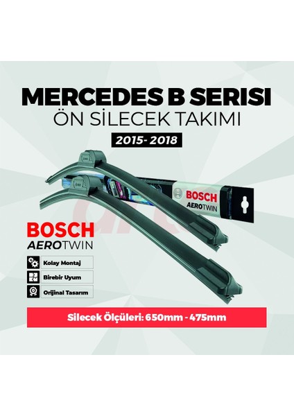 Mercedes B220 Ön Silecek Takımı May. 2015-Ara.2018 Uyumlu | Aerotwin Serisi | 2'li Set |