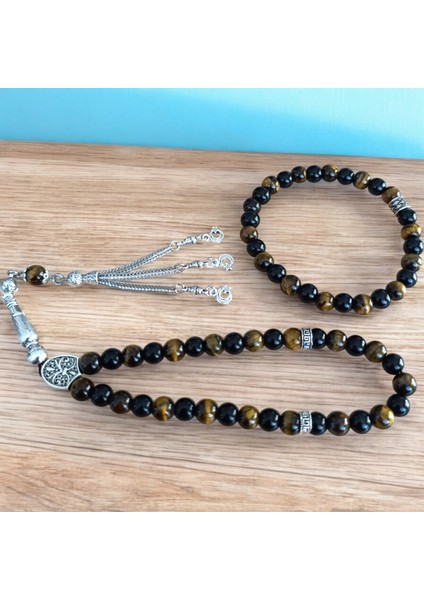 Bileklik - Doğal Taş Tesbih - Doğal Taş Anahtarlık - Zaza Tesbih - Oniks Kaplan Gözü Taşı Seti indirimleri